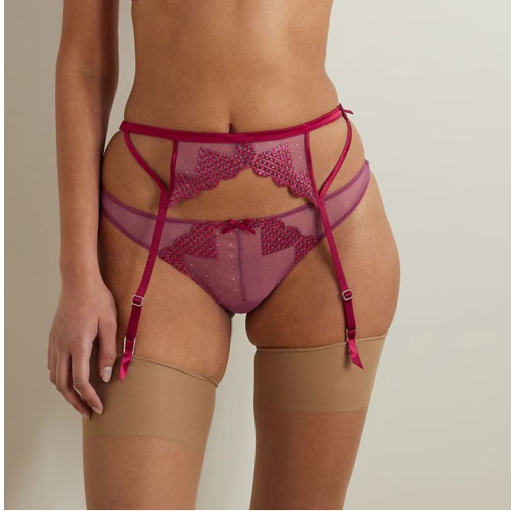 Fleur Du Mal Ebroidery Tulle Suspender Belt metallic sz1 US XS-S $100